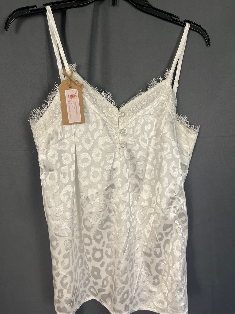 White Leopard Jacquard Lace-Trim Satin Cami